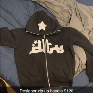 Black Designer Zip Up Hoodie